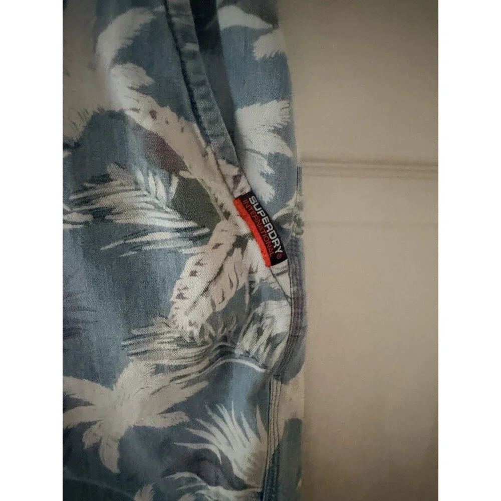 Superdry International Mens Palm Tree Chino Shorts 34W Blue Tropical Beach